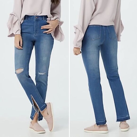 Peace Love World Girlfriend Jeans Front Slit Straight Medium Wash Womens Size 28 - Picture 9 of 15